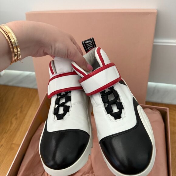 NWT Miu Miu High Top Sneakers White Multi Nappa Leather Lace Up Velcro - Picture 7 of 11